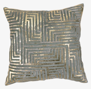 Aqua Velvet Gold Hide Greek Key - Cushion