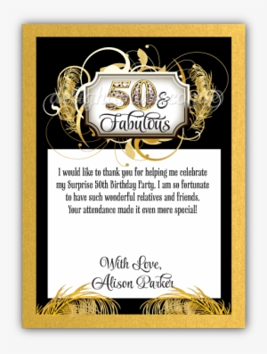 Vintage Gold And Black 50th Birthday Thank You Cards - Thank You For Coming To My 50th Birthday