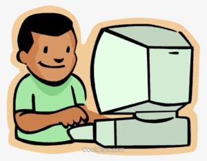 Little Boy With Computer Royalty Free Vector Clip Art - Personal Safety Rules Computer Lab