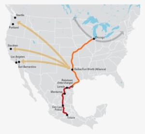 Map Legend Routes Of The New Bnsf Kcs Service For Shipping - Redeye Bass Range Map