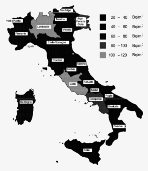 Map Of Average Annual Radon Concentration In All The - Italy Area Code Map