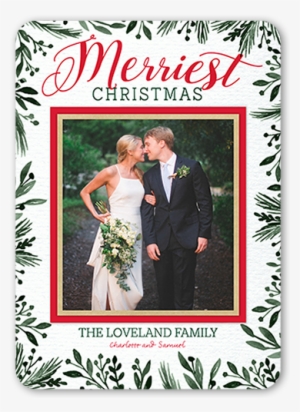 Merriest Border Christmas Card, Rounded Corners, White - Holiday