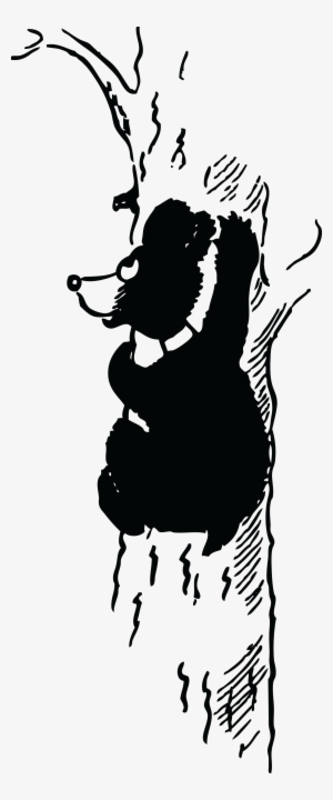 Cartoon Black Bear Cub Climbing A Tree - Bear Climbing Clipart Black And White