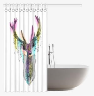 Watercolor Deer Head, Ornate Animal Drawing Shower - Drawing