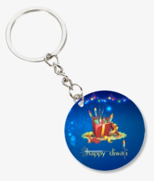 Happy Diwali Crackers Bucket Round Key Chain - Keychain