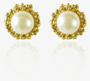 White Pearl Gold Stud Earrings