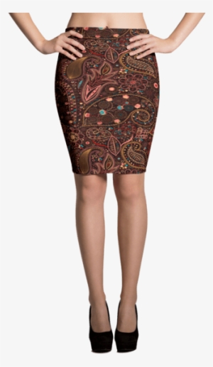 Rosy And Golden Floral Print Pencil Skirt