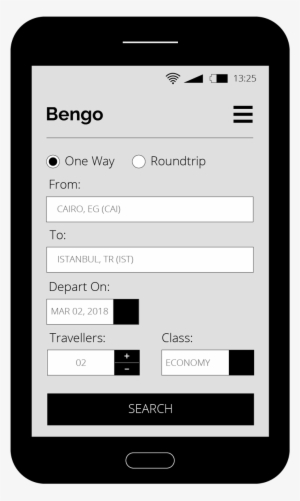 Bengo Flight Booking App Wireframe Ui - Mobile Phone