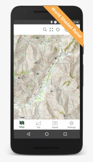 Gaia Gps World Shaded Relief Overlay - Smartphone