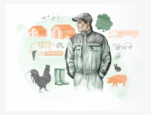 Illustration Of Farmer And Animals - Farmer