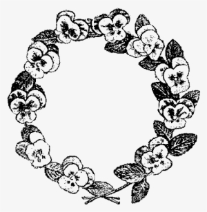 This Is A Pansy Flower Wreath Design From A Vintage - Black And White Pansy