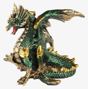 Small Seated Emerald And Gold Dragon Statue - Small Green Dragon Statue