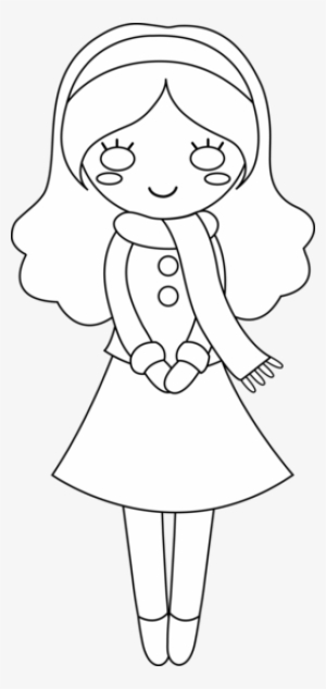 Colorable Girl With Scarf Girl Clipart, Girl Themes, - Pretty Girl Clipart Black And White