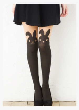 Cute Knee High Print Tattoo Stockings With Nude Top - Tights