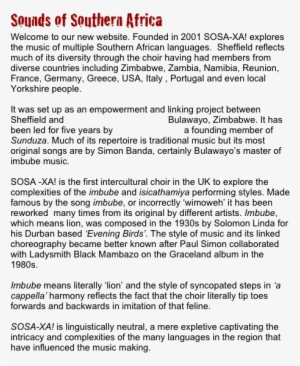sounds of southern africa welcome to our new website - history