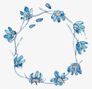 Fresh Blue Flowers Hand Drawn Garland Decorative Elements - Cute Simple Wallpaper Quotes