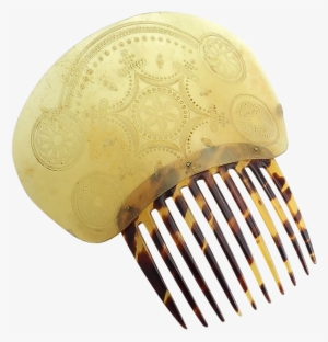 Antique Horn Topped Hair Comb With Fancy Decoration - Hair