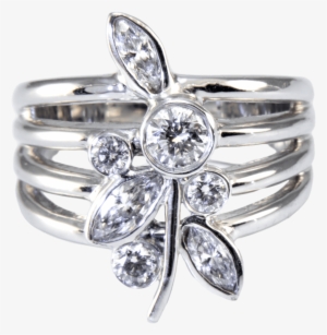 18k White Gold And Diamond Floral Design Ring - Gold