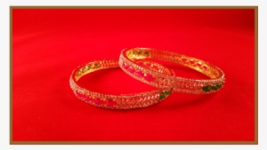 American Diamond Bangles With Four Ruby And Green Stones - Bangle