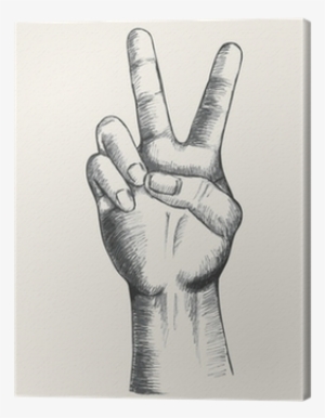 Sketch Of A Hand Gesturing Victory Symbol Canvas Print - Symbol Zwyciestwa