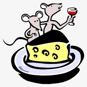 Vector Illustration Of Cartoon Mice Dining On Wine - Cartoon Wine And Cheese