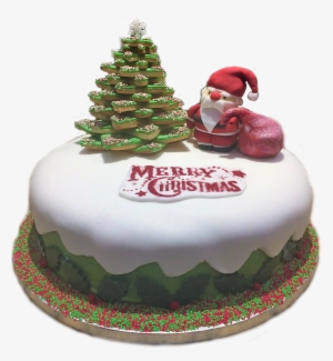 Christmas Cake With Santa & Christmas Tree - Cake