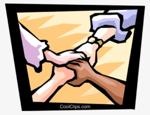 Joining Hands Royalty Free Vector Clip Art Illustration - Working Interdependently