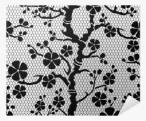 Seamless Lace Pattern With Flowering Branch Of Sakura - Stickalz Llc Flower Pattern Mesh Wall Art Sticker Decal