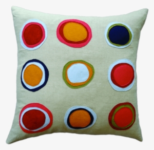 Pillow With Dots - Balanced Design Felt Applique Mona Linen Pillow,