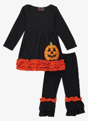 Black & Orange Ruffled Jack O Lantern Halloween Pant - Top