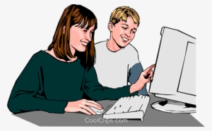 Children Working At Computer Royalty Free Vector Clip - Student Using Computer Cartoon