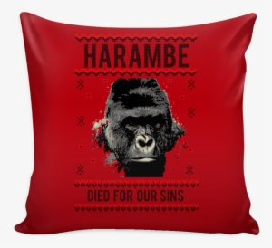 Harambe Died For Our Sins Festive Funny Ugly Christmas - Throw Pillow