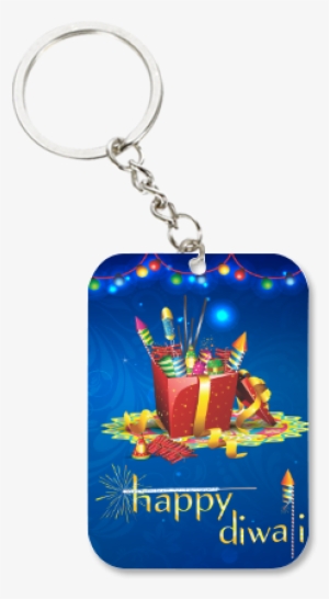Happy Diwali Crackers Bucket Big Rectangle Key Chain - Keychain