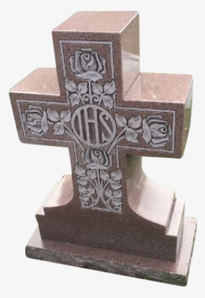 polished cross tombstone with deep carved roses for - cross