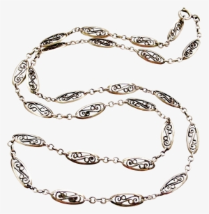 French Antique Silver Filigree Chain 31 Inches Long - Chain