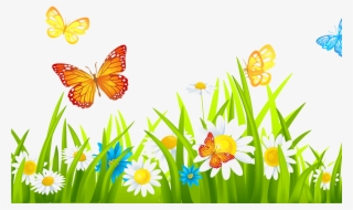 Grass Ground With Flowers And Butterflies Png Clipart - Grass With Flower Clipart Png