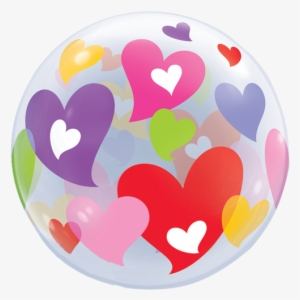 22" Colourful Hearts Single Bubble Balloon - 22" Colorful Hearts Bubble Balloon