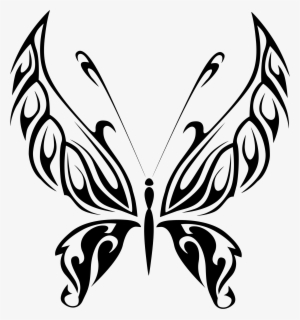 Butterfly And Flower Clip Art Black And White - Butterfly Line Art Png