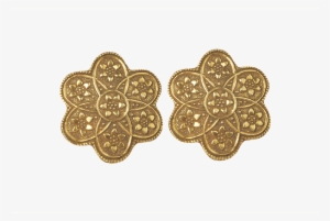 Oxidised Silver Round Flower Earrings With 18 K Gold - Round Flower Stus In Gold Plated Sterling Silver -