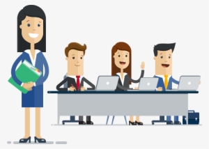 Four People Smiling At A Desk - Businessperson