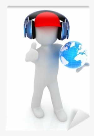 3d White Man With Earth And Headphones Wall Mural • - Thumb