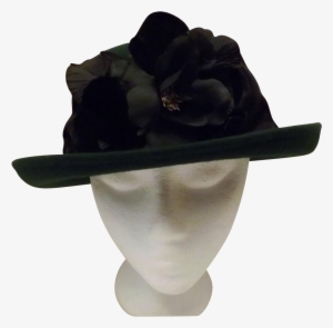 Hunter Green Bowler Derby Women's Hat With Black Flower - Hat