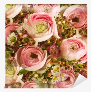 Gentle Bouquet From Pink Roses And Small Flower Wall - Garden Roses