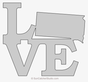South Dakota Love Map Outline Scroll Saw Pattern Shape - Stencil