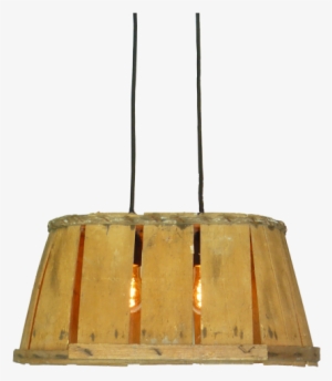 Rural Hanging Lamp Of Old Cherry Wood Basket With Two - Ceiling Fixture