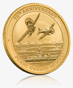 Front View Of 2016 Pearl Harbor Gold Coin With Shadow - 2016 Tuvalu 1 10 Oz Gold Pearl Harbor Bu