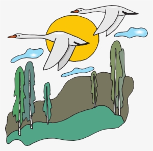 White Birds Flying Landscape Drawing - Flying Goose Cartoon