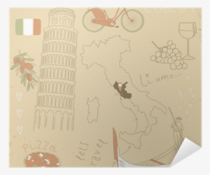 Vector Set Of Italy Symbols On Vintage Old Papers - Motif