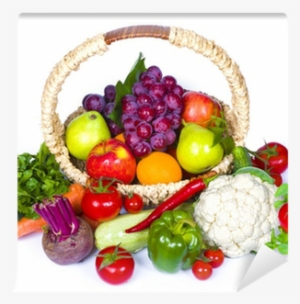 Composition Of Fruits And Vegetables In Wicker Basket - Vegetable