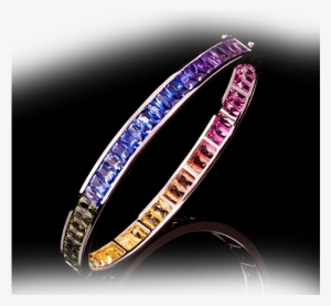 Rainbow Sapphires 18k White Gold Bangle - Rainbow Fine Jewelry
